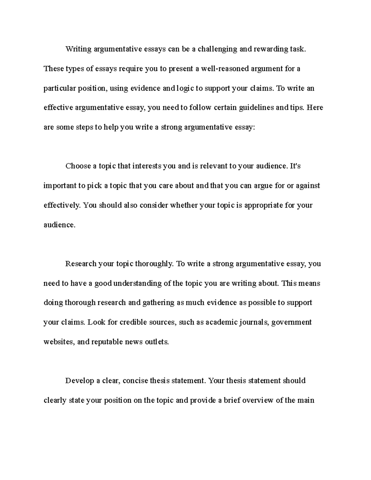 write a short note on argumentative essay