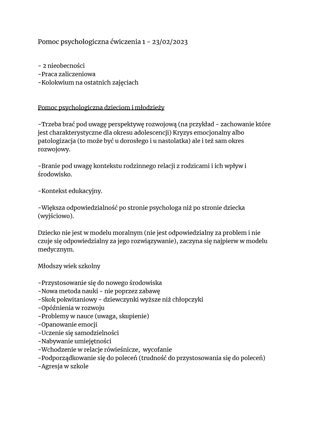 Pomoc Psychologiczna ćwiczenia 1 - 23 02 2023 - Pomoc Psychologiczna ...