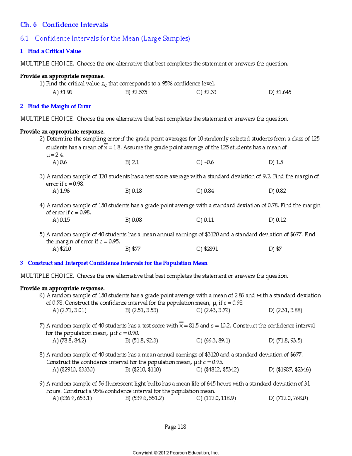 Chapter 6 - additional notes - Ch. 6 Confidence Intervals 6 Confidence ...