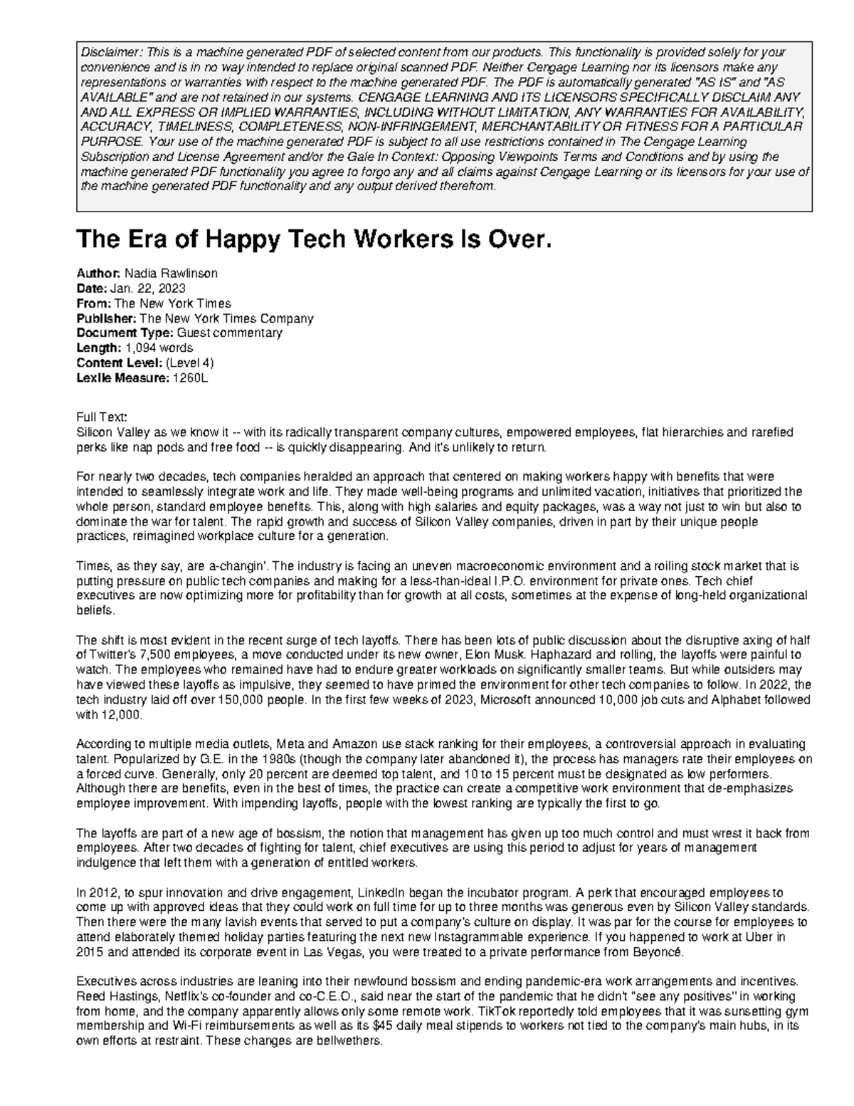 The Era of Happy Tech Workers - Disclaimer: This is a machine generated ...