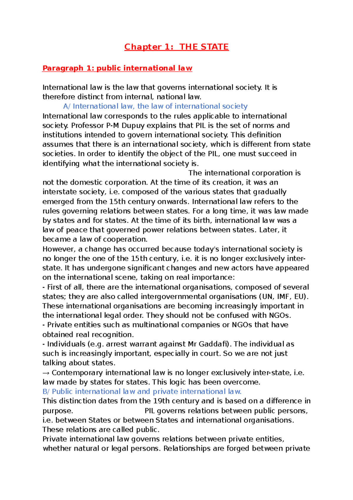 Law International 1 Chapter 1 - Chapter 1: THE STATE Paragraph 1 ...