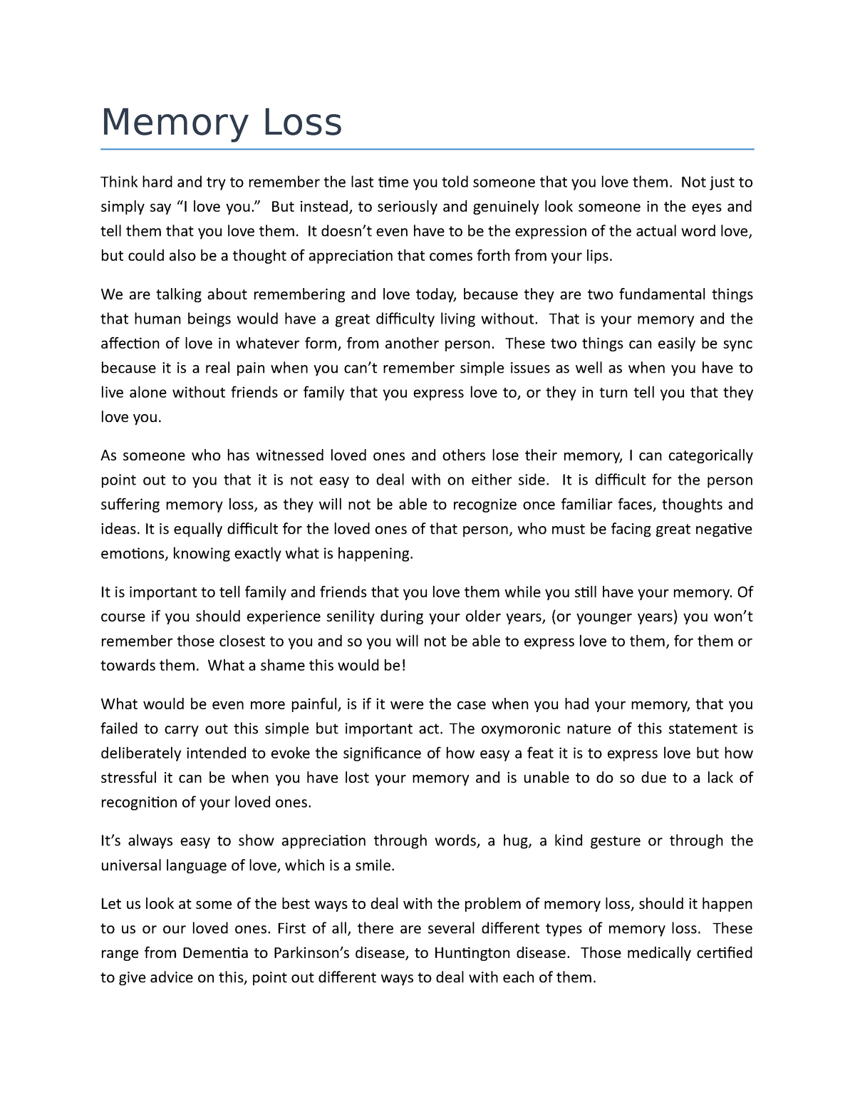 essay about memory loss