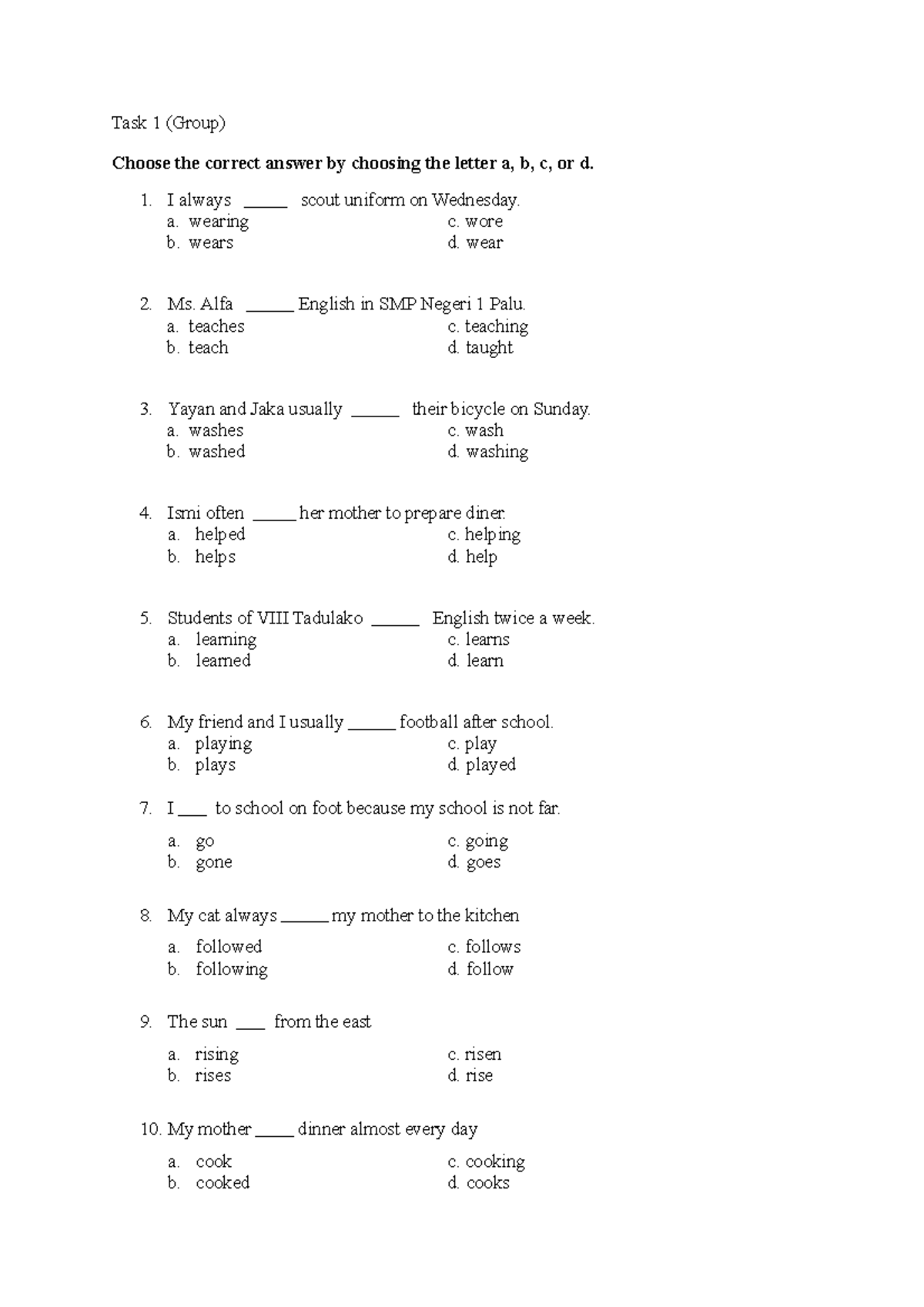 lembar kerja peserta didik - Task 1 (Group) Choose the correct answer ...