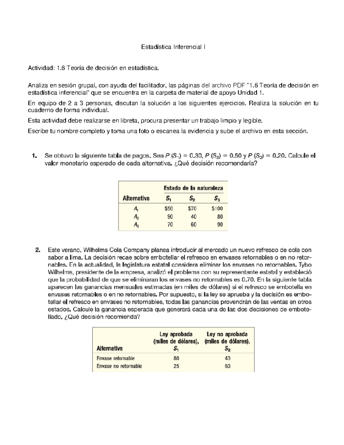 Actividad 1.6 Teoria De Desici-n En Estad-stica - Estadística ...