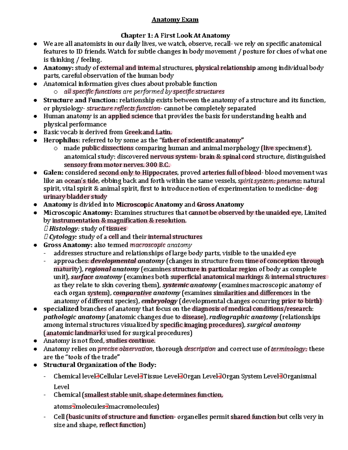 Anatomy Exam 1 Study Guide - Anatomy Exam Chapter 1: A First Look At ...