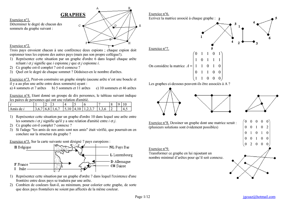 Exercices Corrig Ã©s Sur Les Graphes 1 - Lyceedadultes - Page 1/ Jgcuaz ...