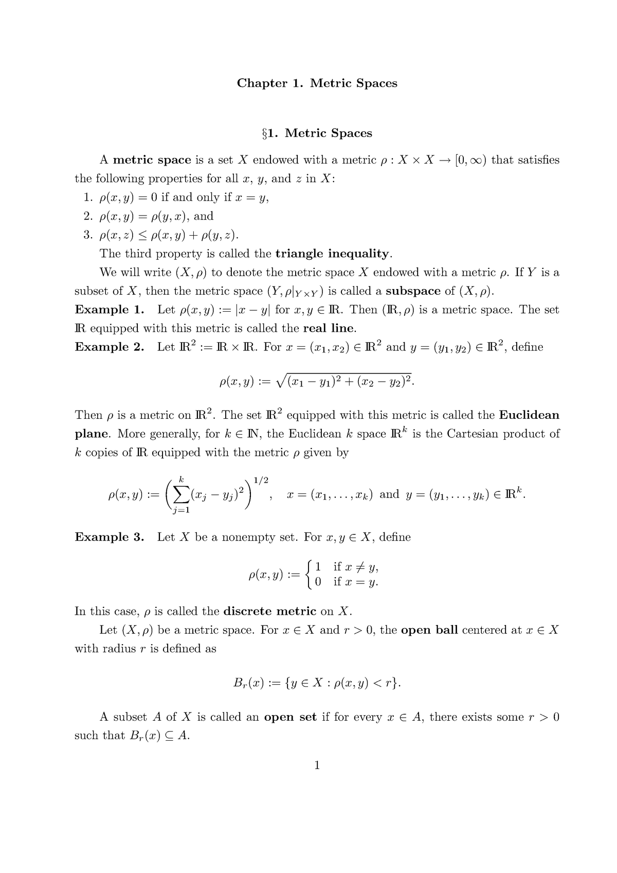 Chap1 - Lecture notes 1 - Chapter 1. Metric Spaces §1. Metric Spaces ...