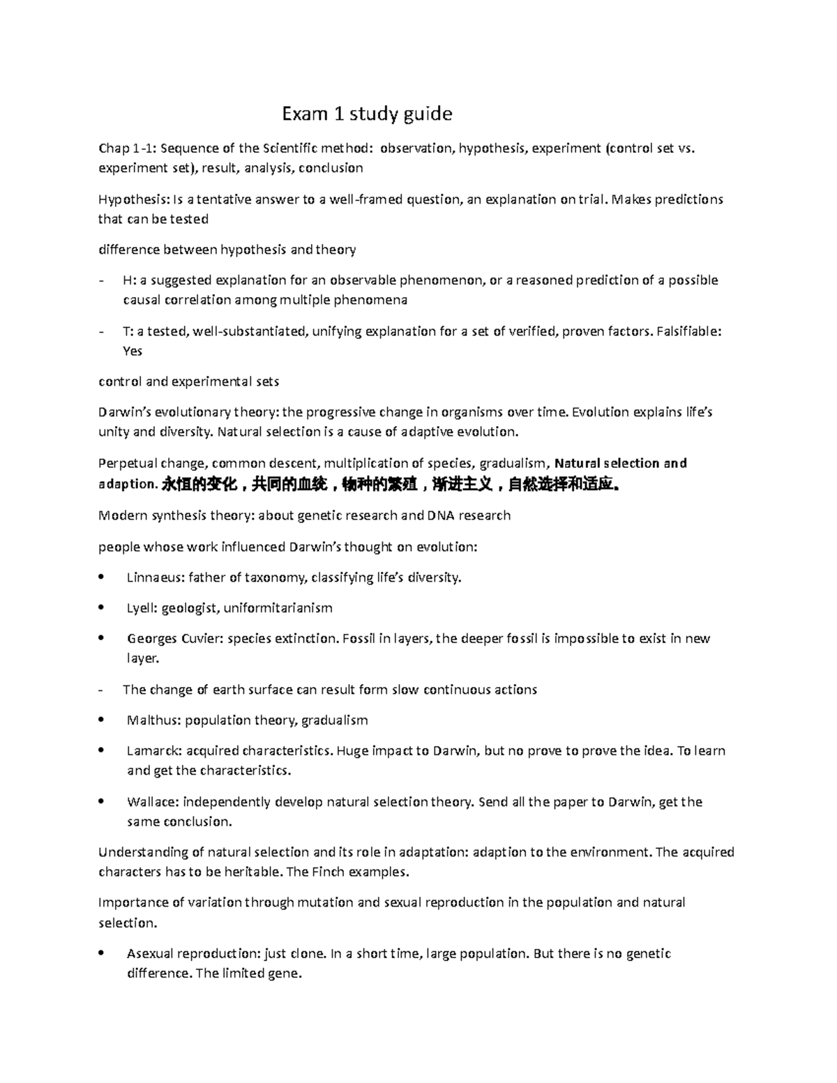 Exam 1 study guide BIL 106 SP 2023 Exam 1 study guide Chap 11 Sequence of the Scientific