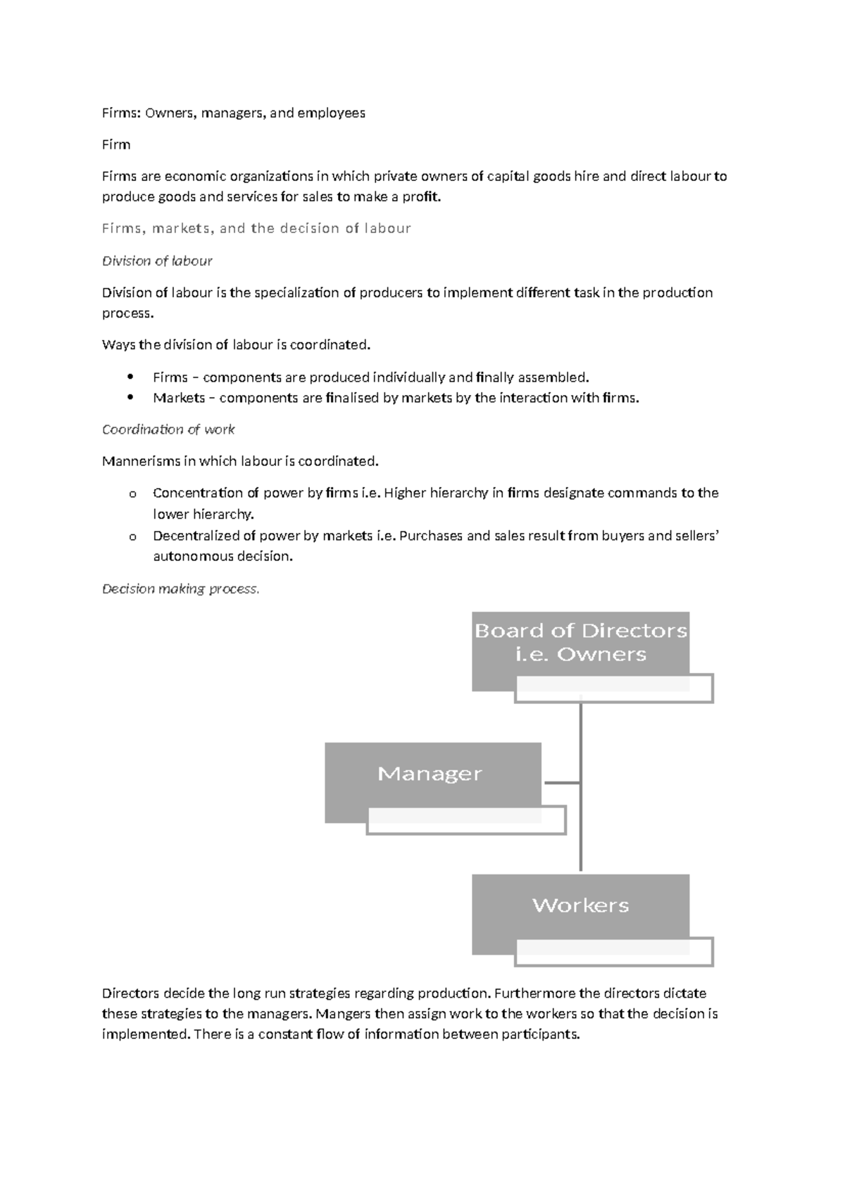 Firms and markets - Summary Economics - Firms: Owners, managers, and ...