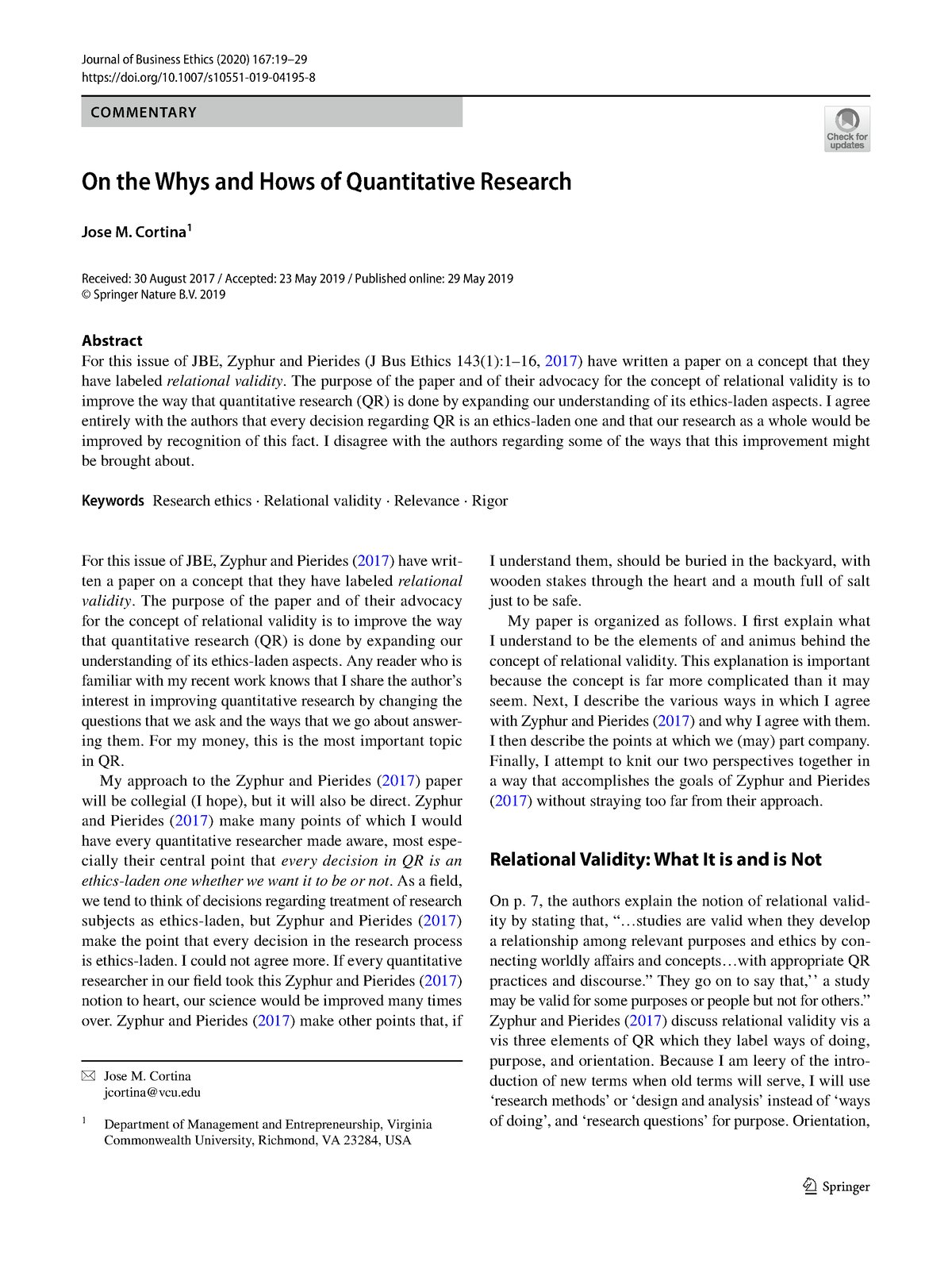 quantitative research ethics