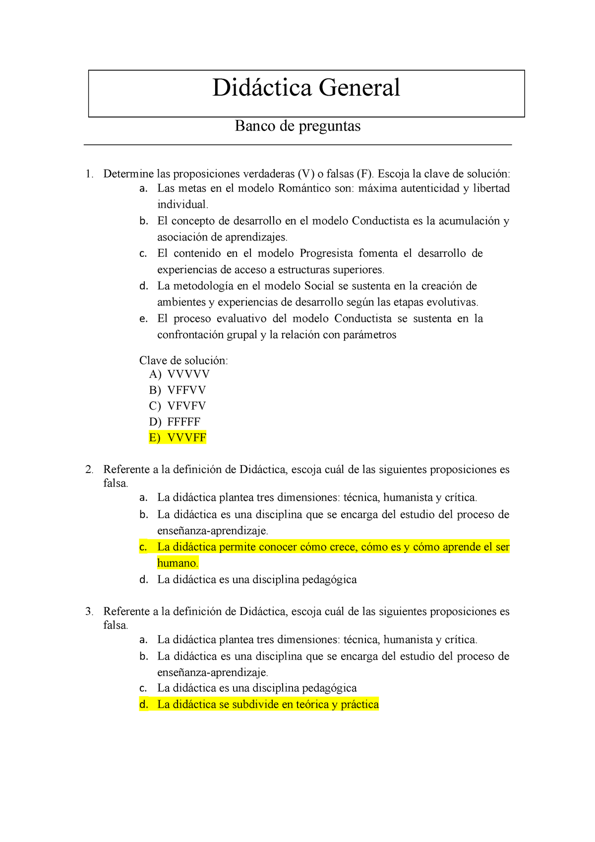 Banco De Preguntas 1 De Didáctica General - Didáctica General Banco De ...