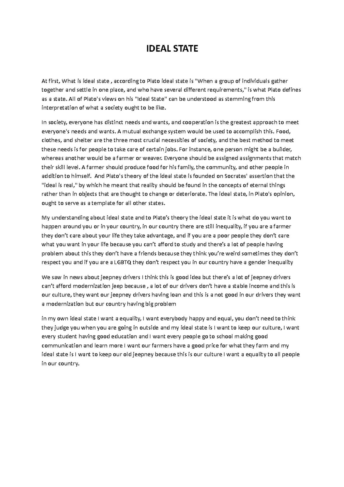 Ideal State assignment IDEAL STATE At first, What is ideal state