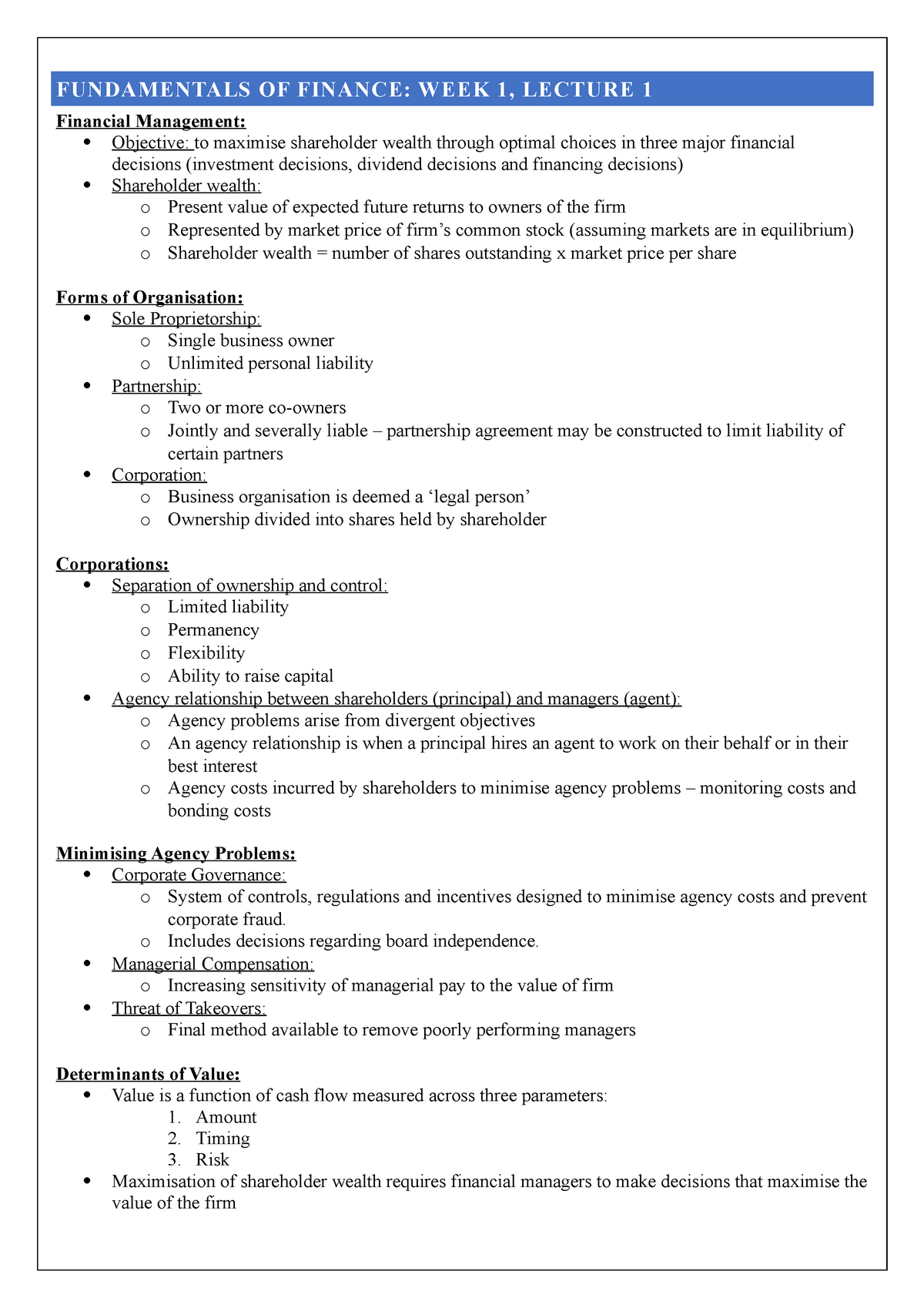 Fundamentals of Finance - Week 1, Lecture 1 - FUNDAMENTALS OF FINANCE ...