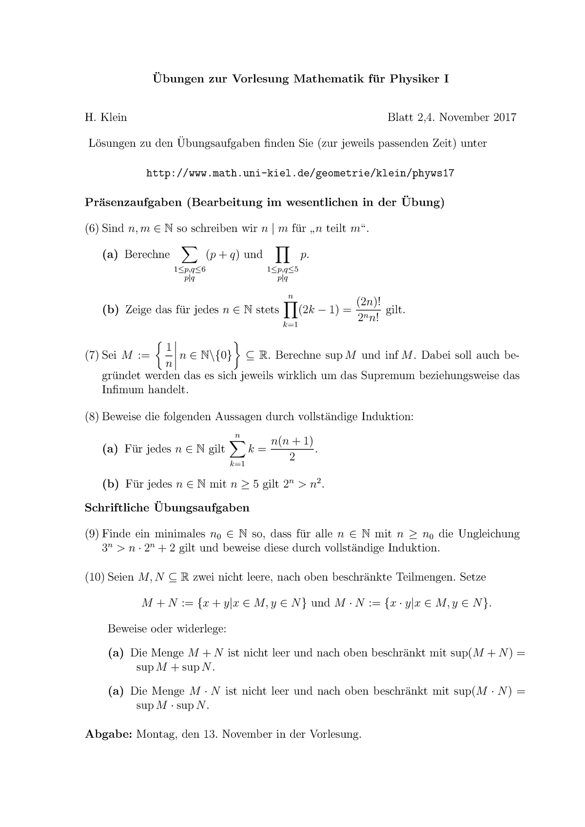 Serie 2 - Mathe 1 Übungsblatt - Ubungen Zur Vorlesung Mathematik F ̈ ̈ ...