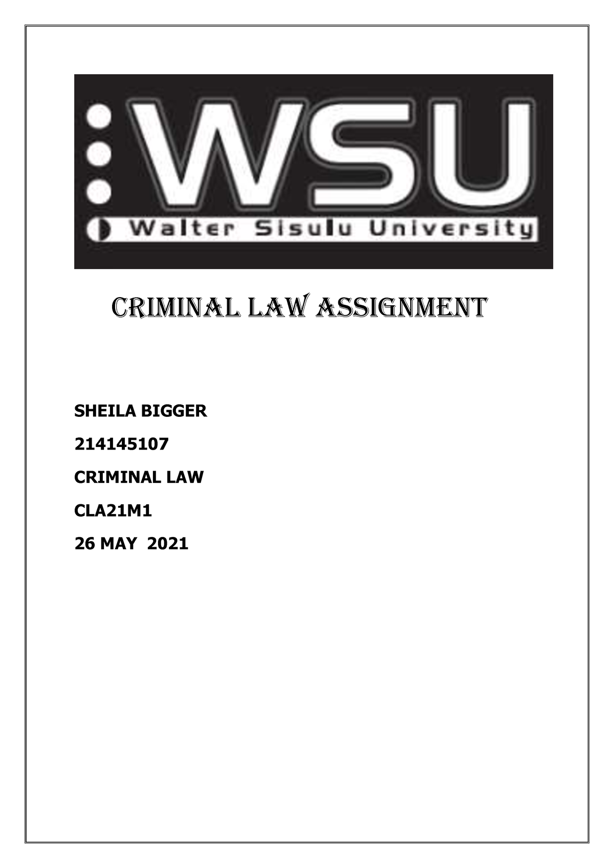 criminal law assignment studocu