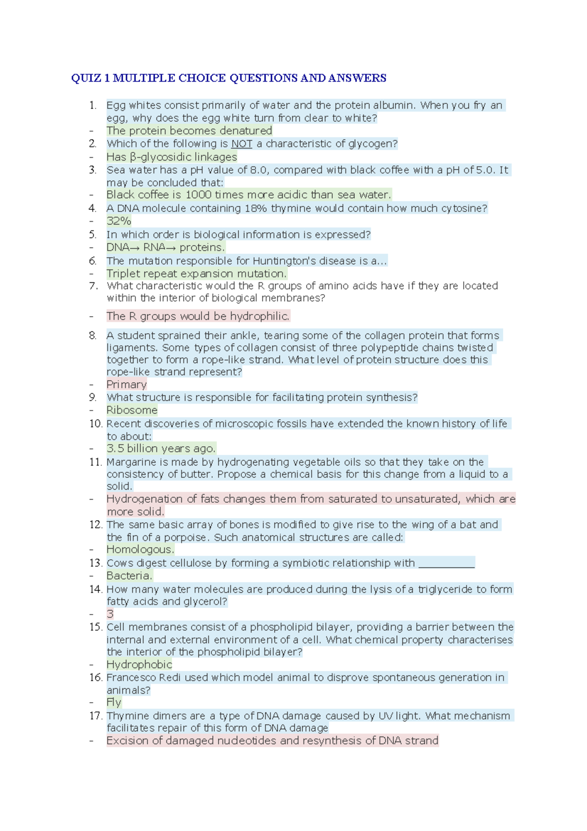 QUIZ 1 Multiple Choice Questions AND Answers - QUIZ 1 MULTIPLE CHOICE ...