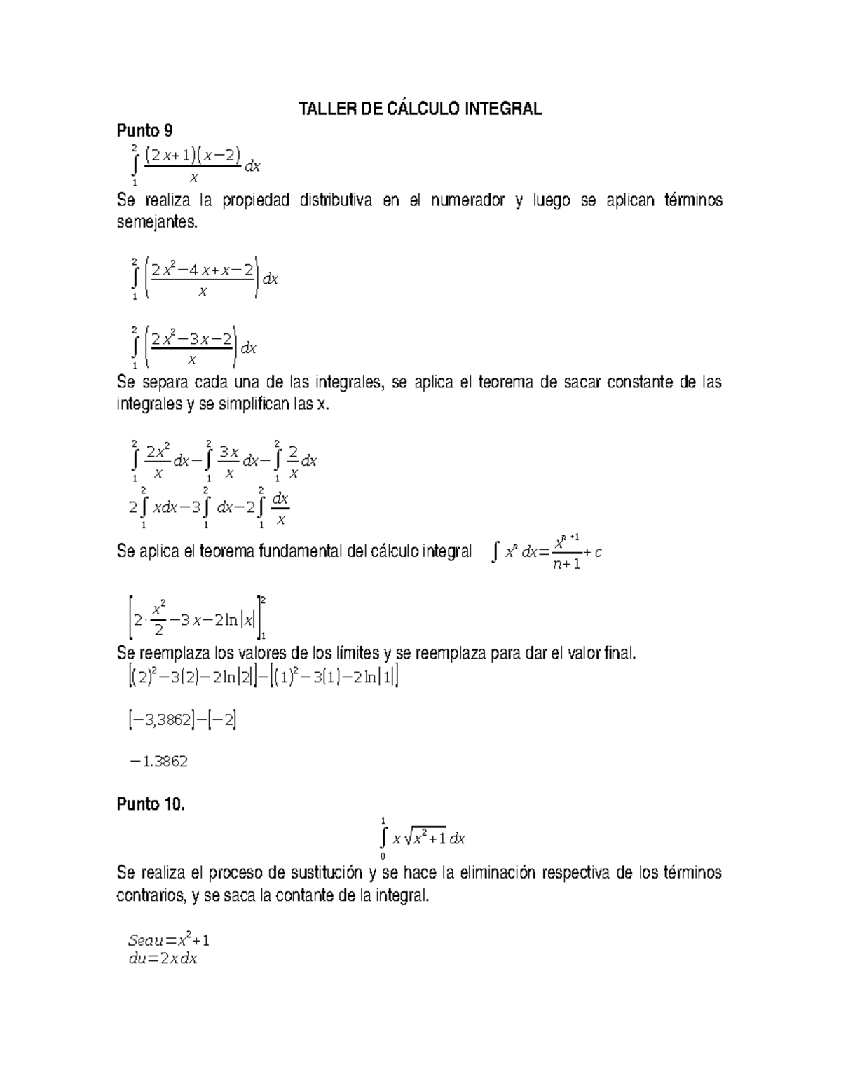 Taller DE Cálculo Integralnico - ####### TALLER DE CÁLCULO INTEGRAL ...