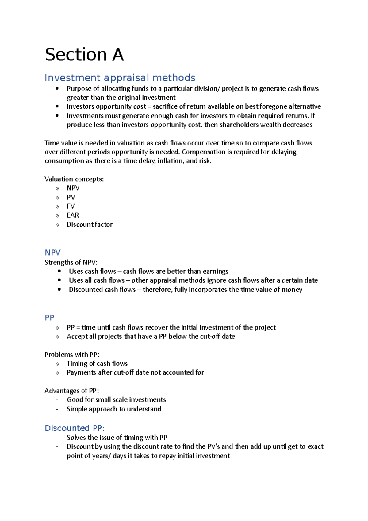 Section B Revision By Tpic - Section A Investment Appraisal Methods ...