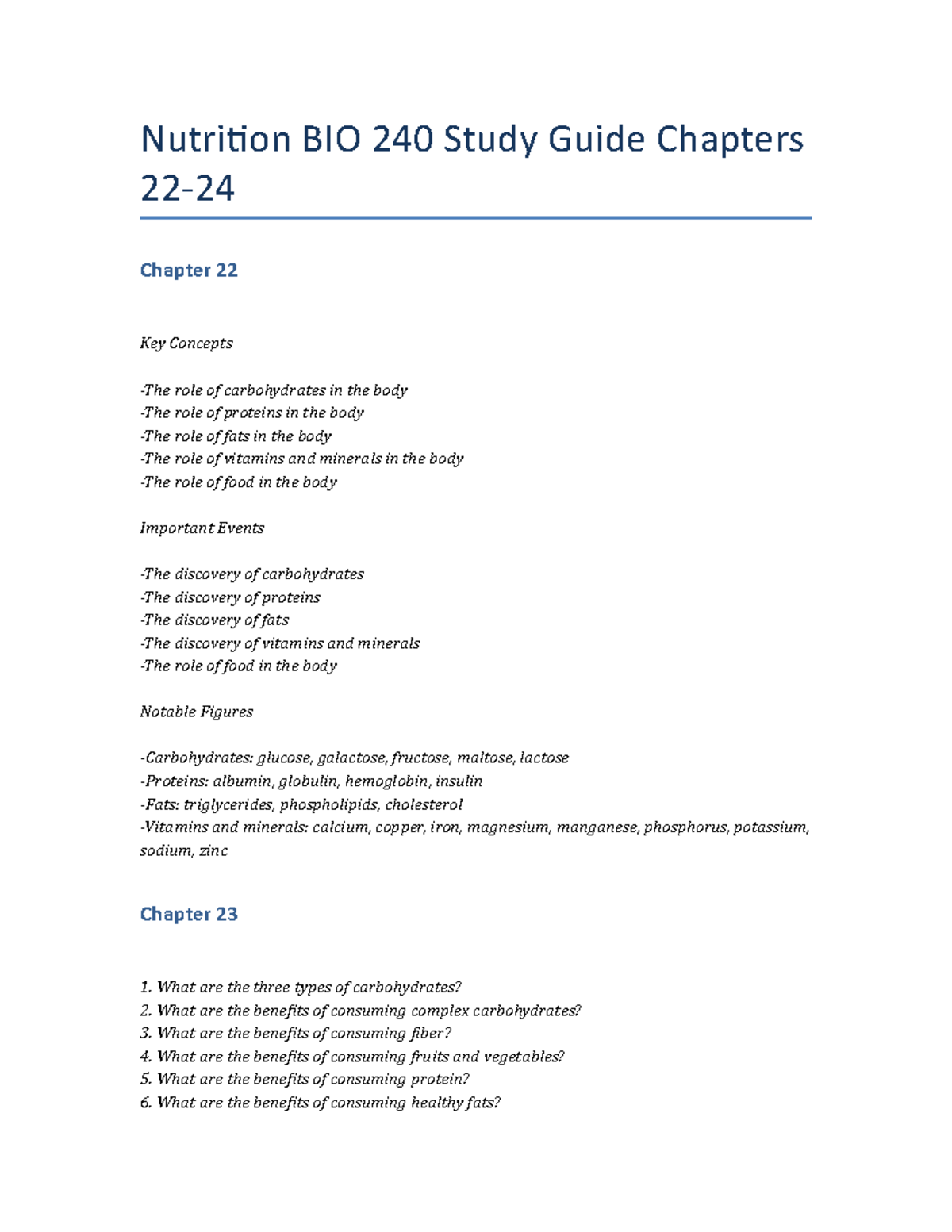 Nutrition BIO 240 Study Guide Chapters 22-24 - Nutrition BIO 240 Study ...