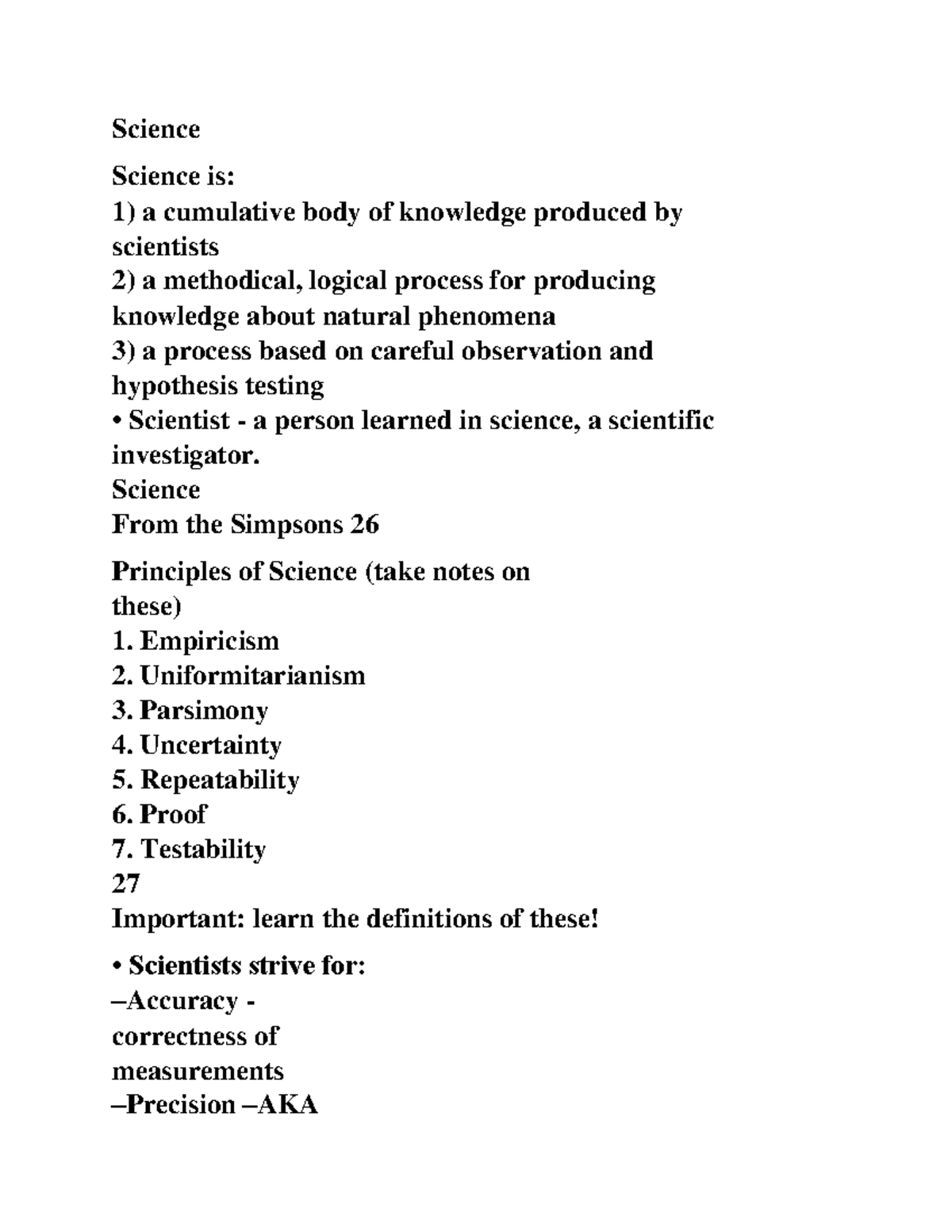 ENVS 1200 Science Lecture notes. Science Science is a cumulative