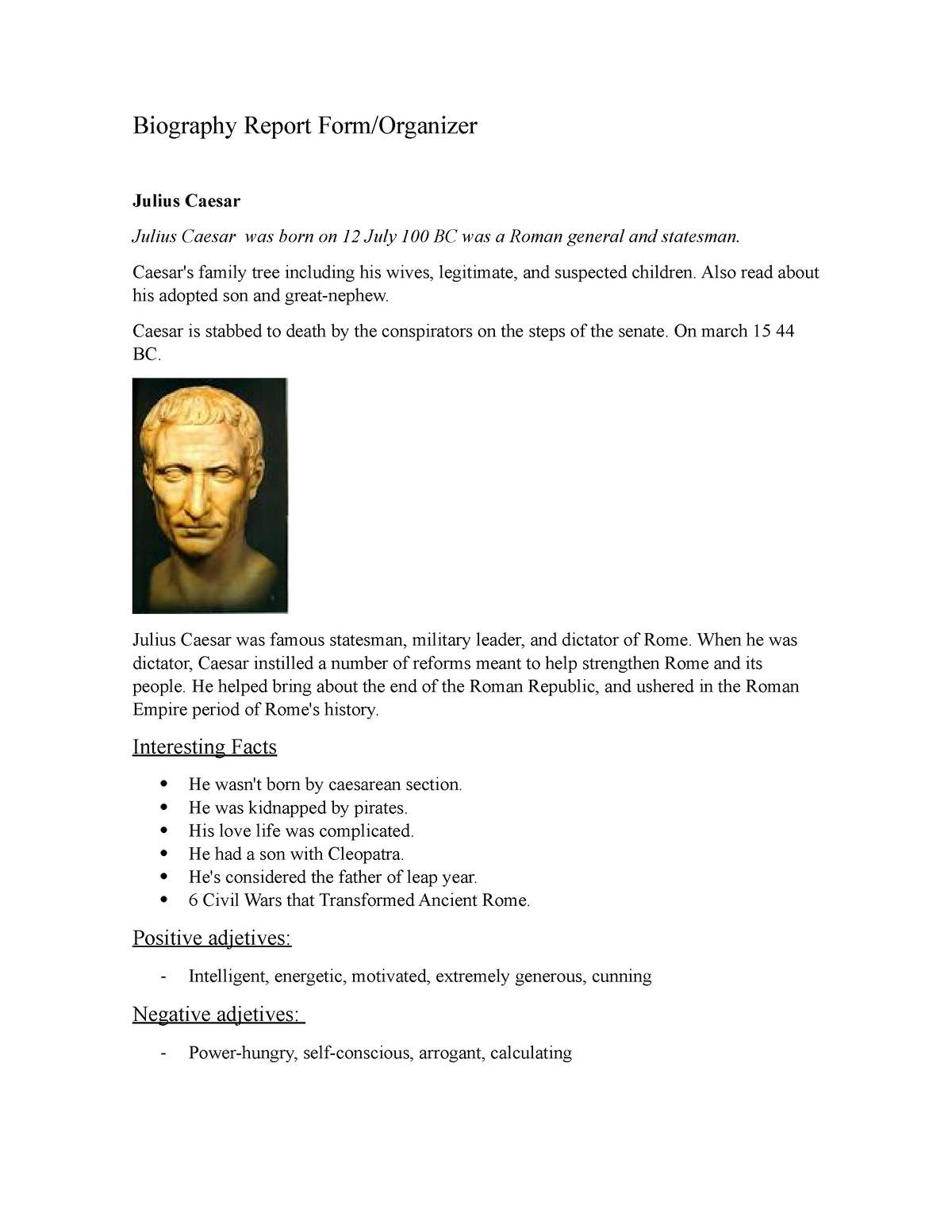 julius caesar book report