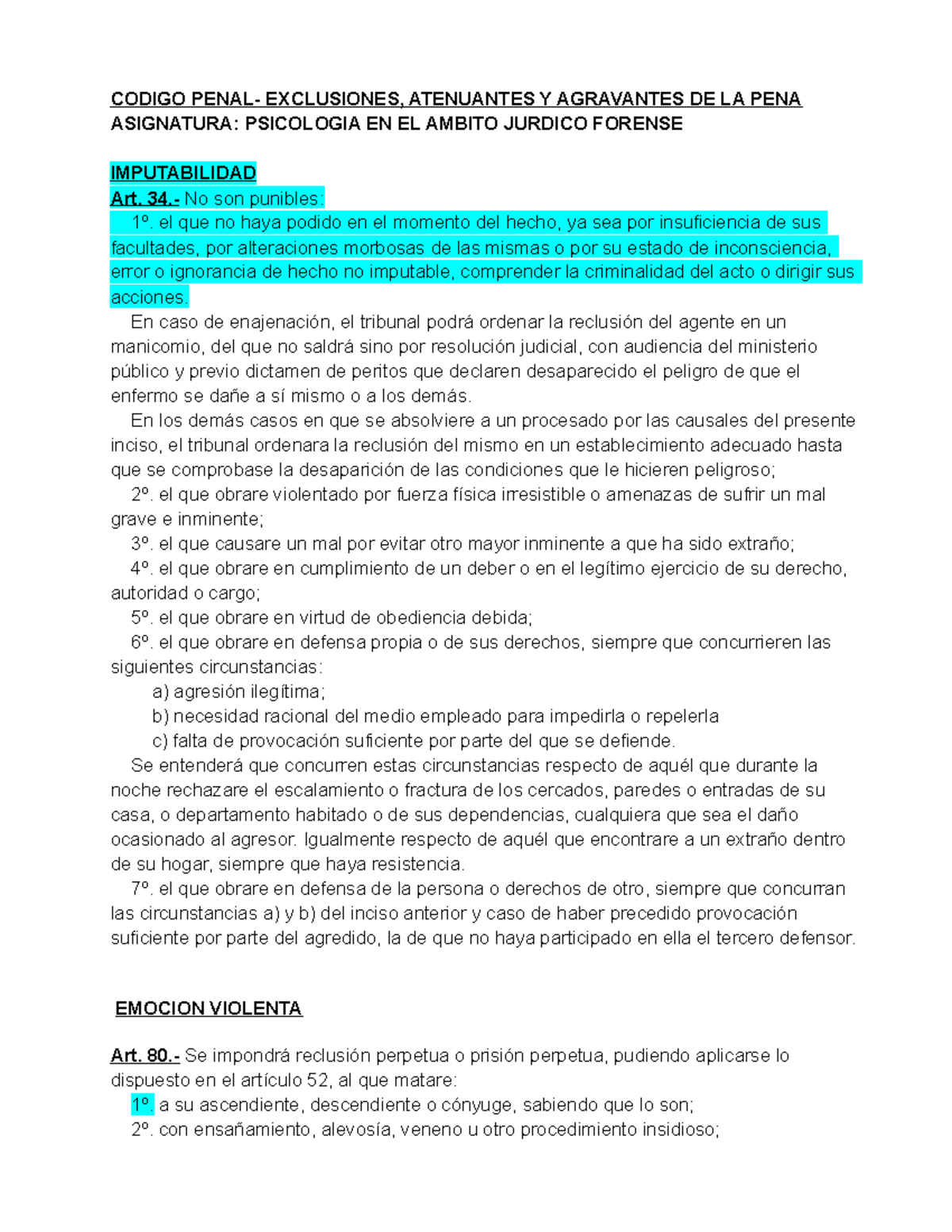 Codigo Penal- Exclusiones, Atenuantes Y Agravantes DE LA PENA - CODIGO ...