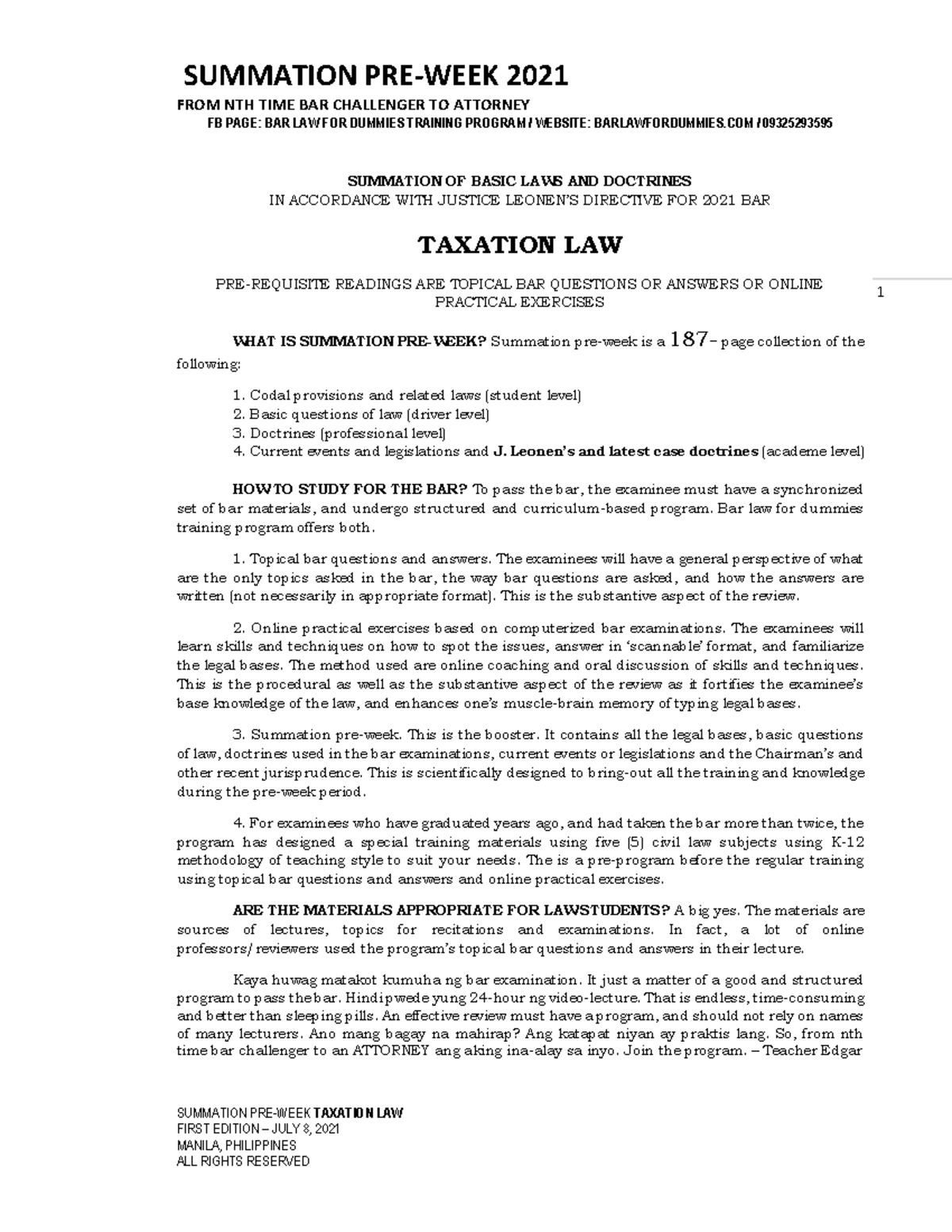 TAX LAW Preweek 2021 Copy FROM NTH TIME BAR CHALLENGER TO ATTORNEY