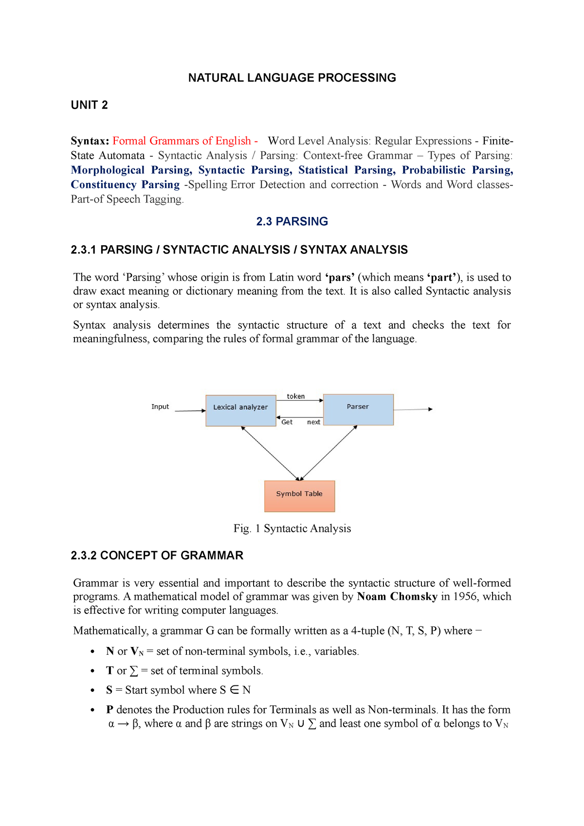 2021 2.3 Parsing - NLP - NATURAL LANGUAGE PROCESSING UNIT 2 Syntax ...