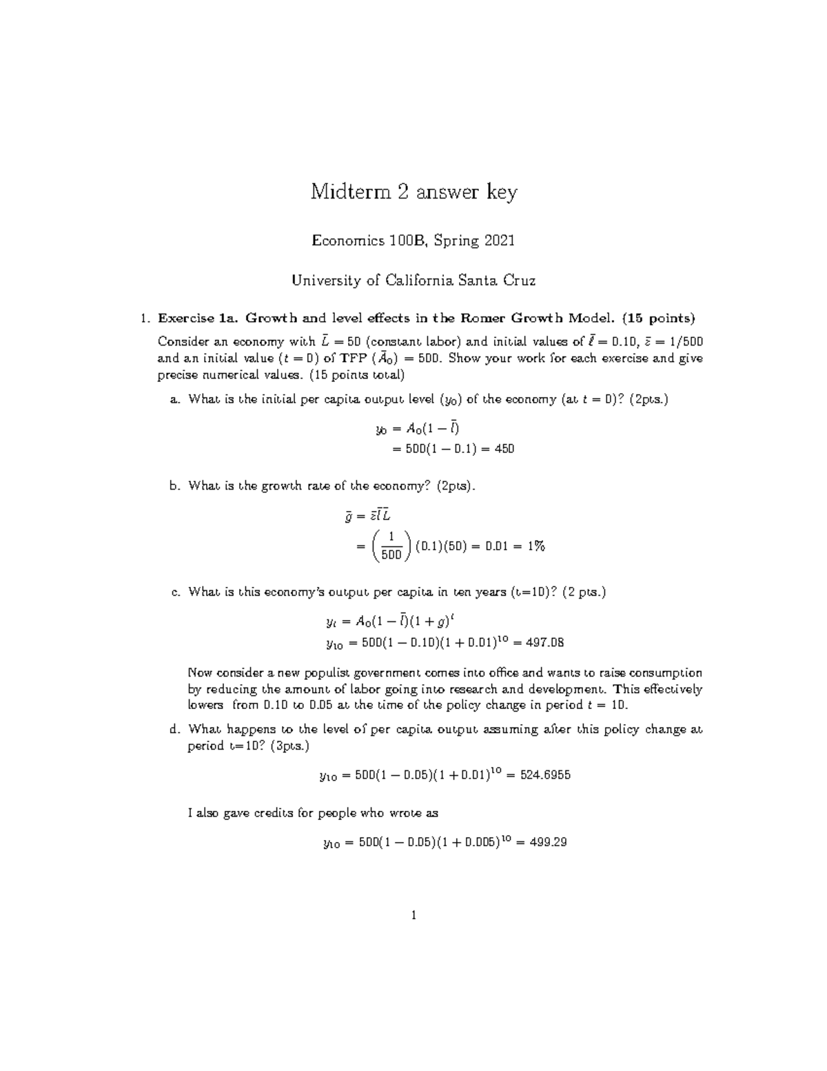 100B Midterm 2 Answer Key S21 - Midterm 2 Answer Key Economics 100B ...