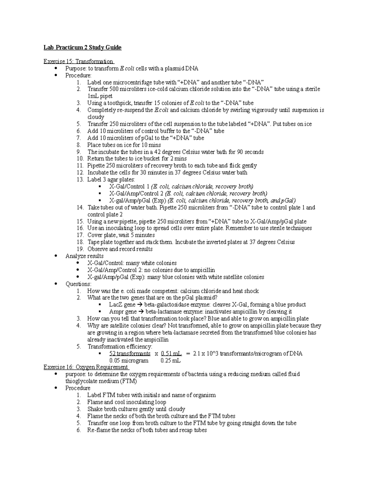 Lab Practicum 2 Study Guide Lab Practicum 2 Study Guide Exercise 15