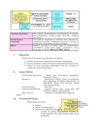 Lesson Plan in Media and Information Literacy - DAILY LESSON LOG School ...