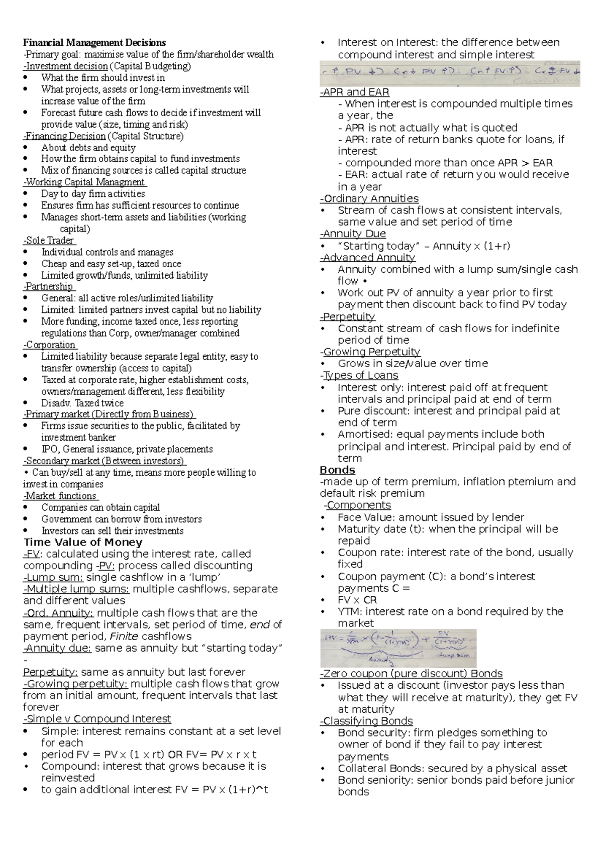 BSNS114 Cheat Sheet - Financial Management Decisions -Primary goal ...