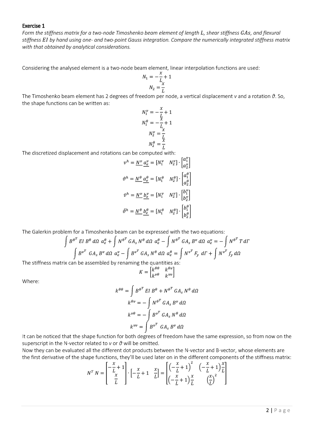 Assignment 3 - 2018 - Exercise 1 Form the stiffness matrix for a two ...