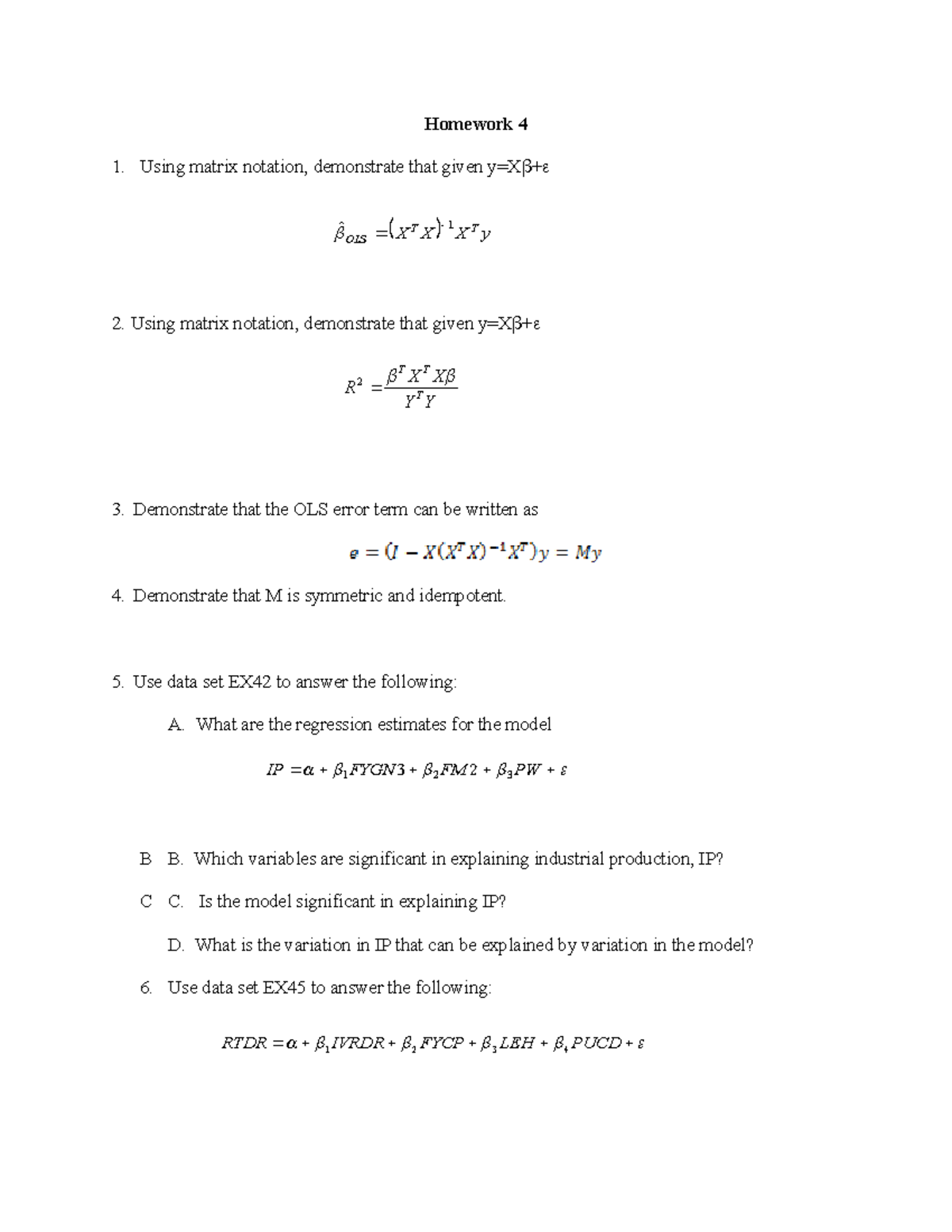 Problem set 4, 2020 - pset 4 - Homework 4 1. Using matrix notation ...