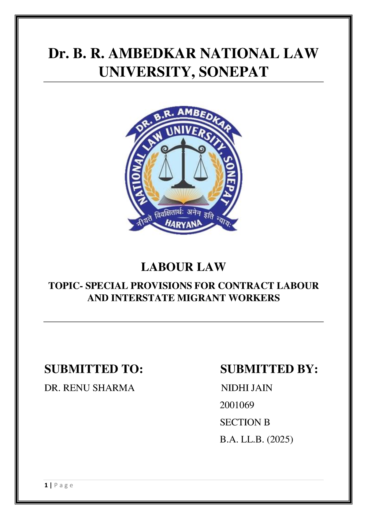 assignment of labour legislation