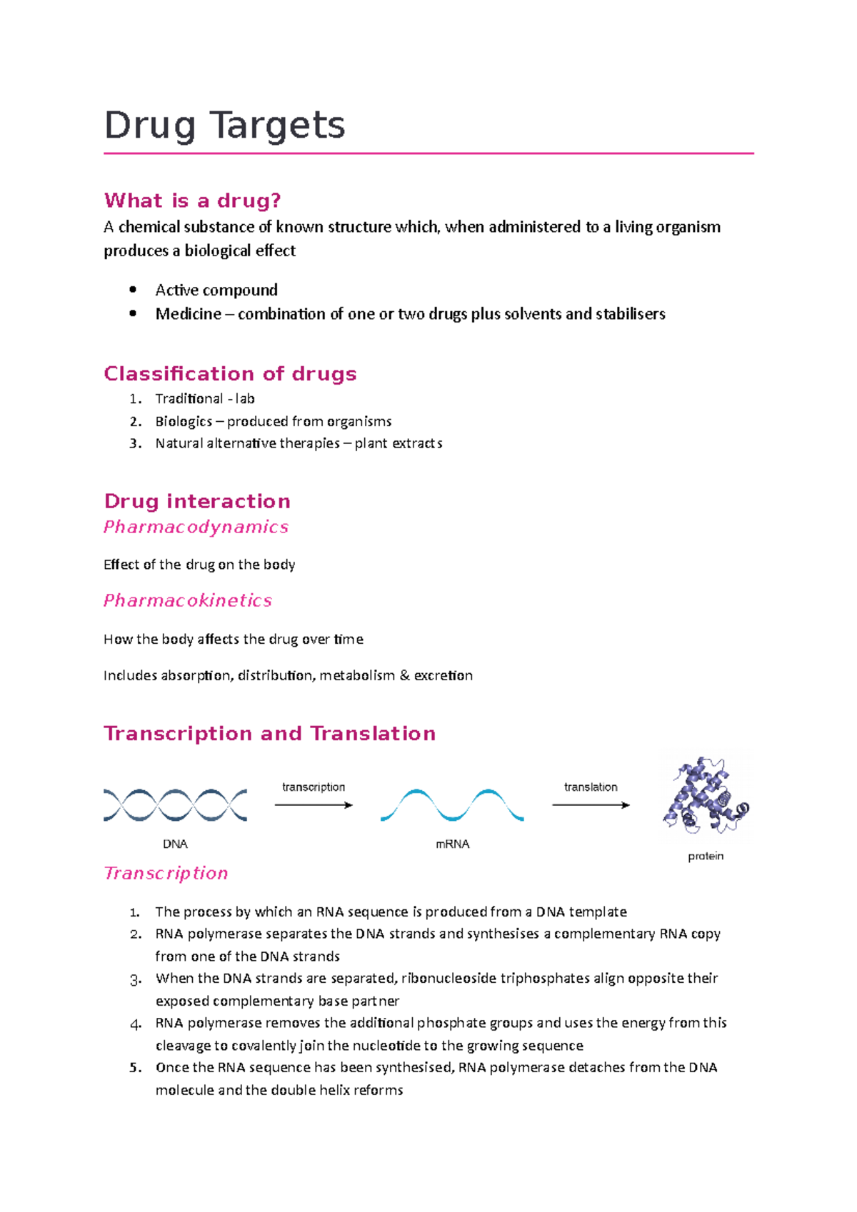 First Class Drug Targets Lecture Notes - Drug Targets What is a drug? A ...