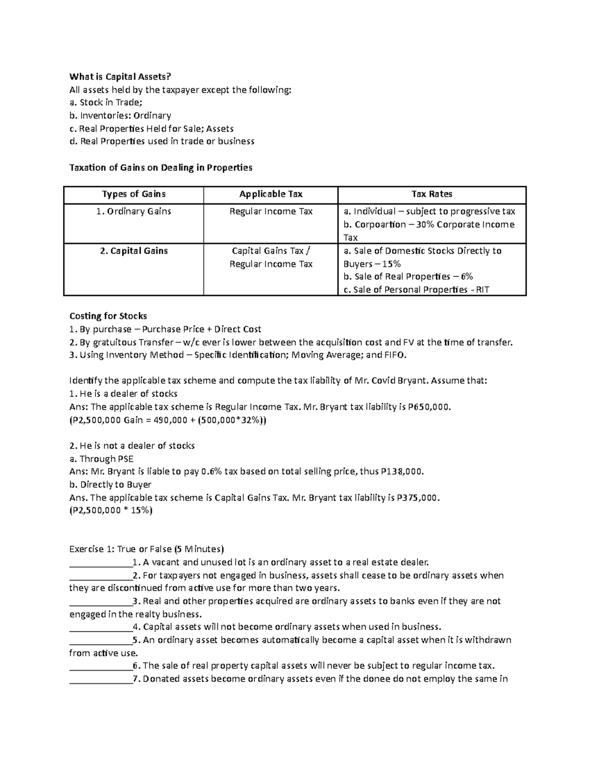 Capital Gains Tax - Explain the different Classification and Rules of ...