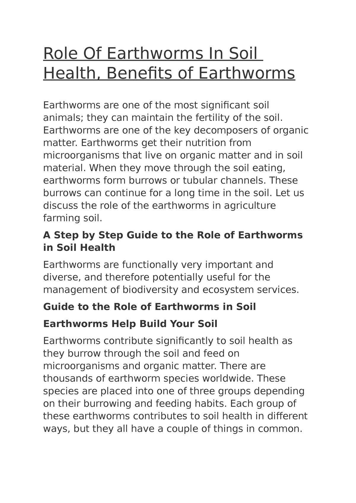 Role Of Earthworms In Soil Health - Role Of Earthworms In Soil Health ...