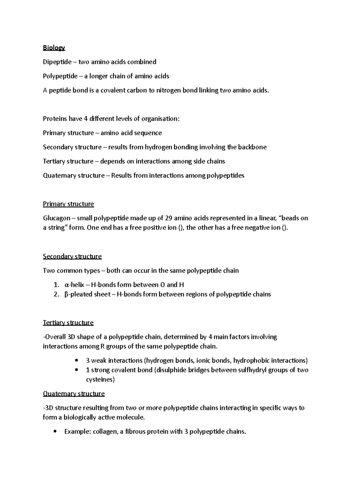 Protein stucture and properties - Biology Dipeptide – two amino acids ...