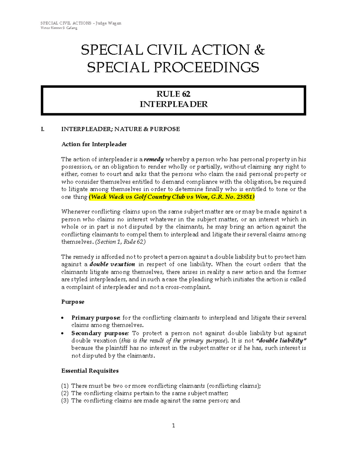 SCA-Spec Pro Wagan Notes (Special Civil Actions) [Galang] - Victor ...