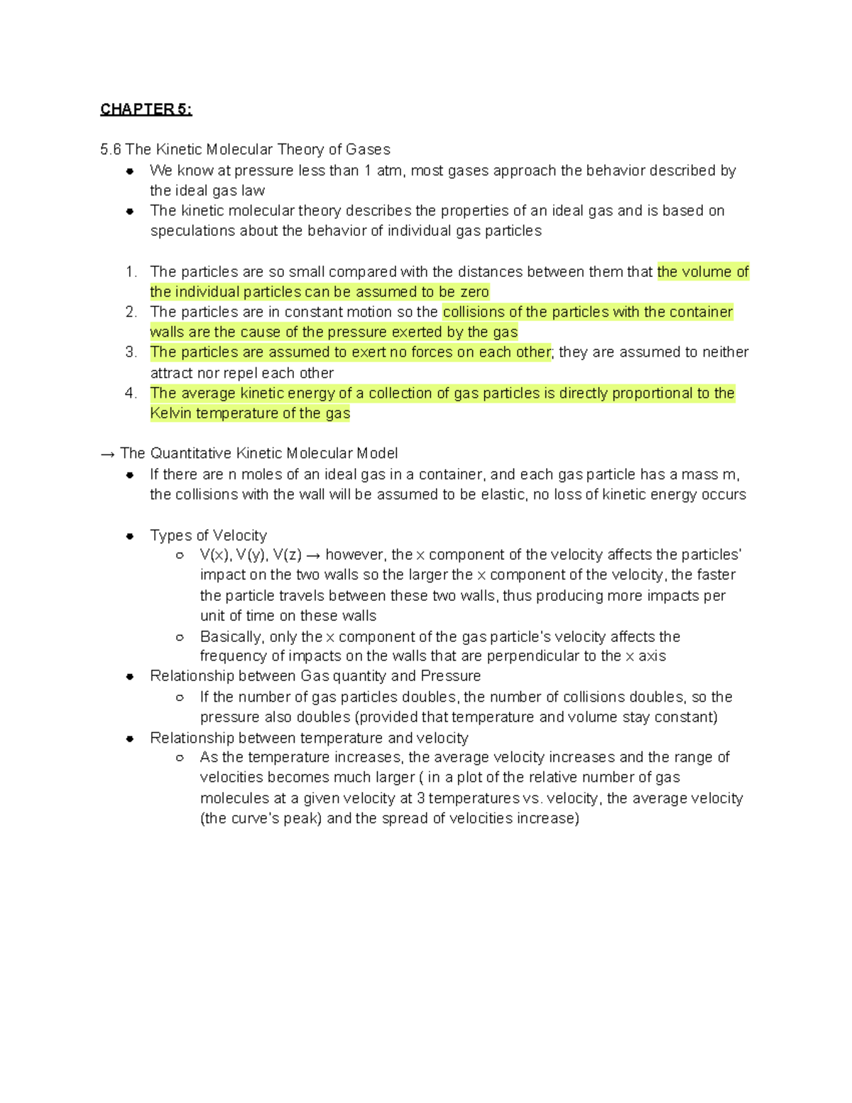 CHEM 101 Chapter 5 and 12 Notes - CHAPTER 5: 5 The Kinetic Molecular ...