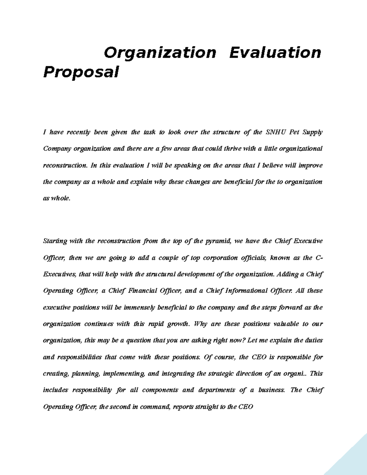 Organizational Evaluation Proposal - Organization Evaluation Proposal I ...