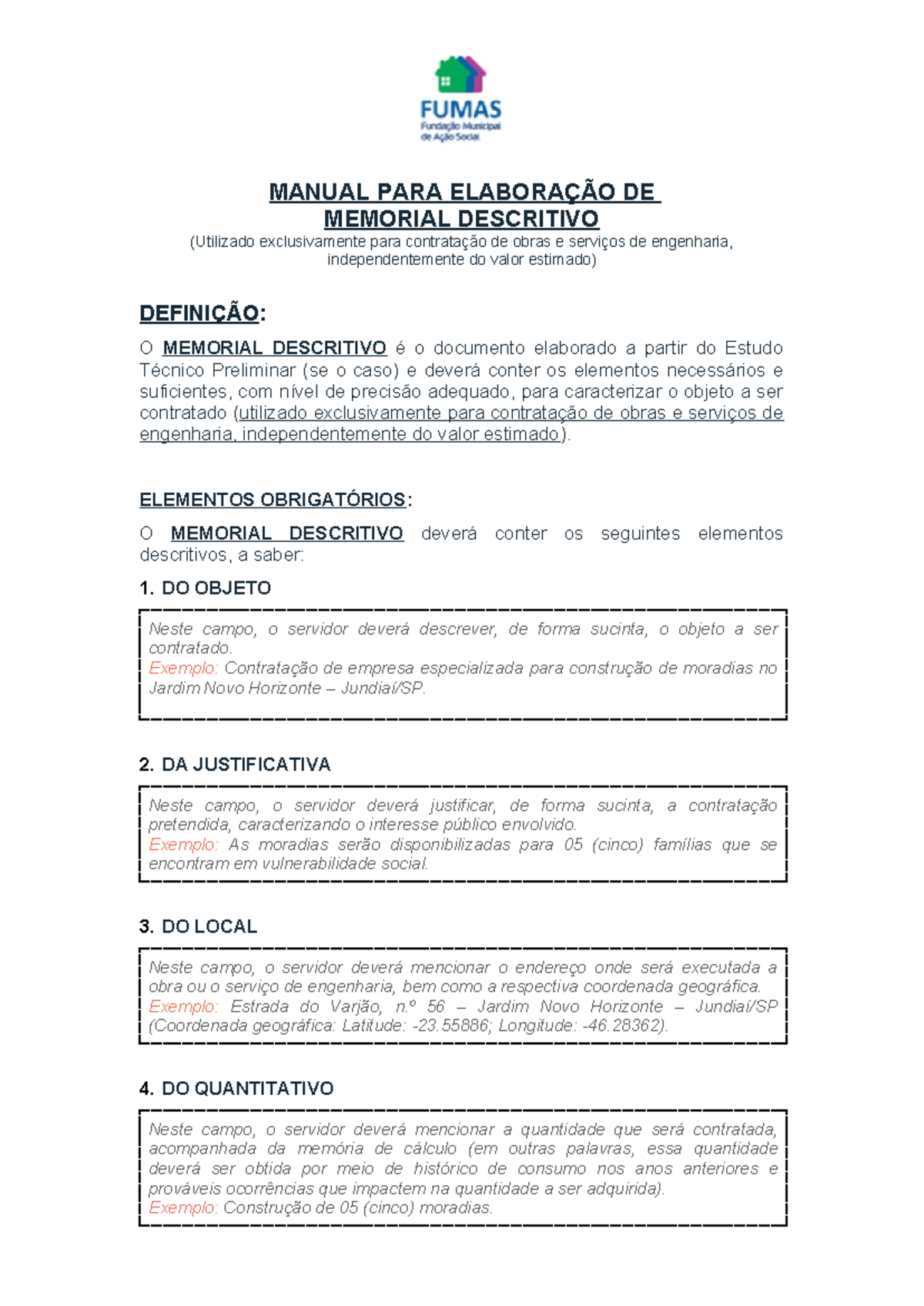 Manual PARA Elaboracao DE Memorial Descritivo - MANUAL PARA ELABORAÇÃO ...