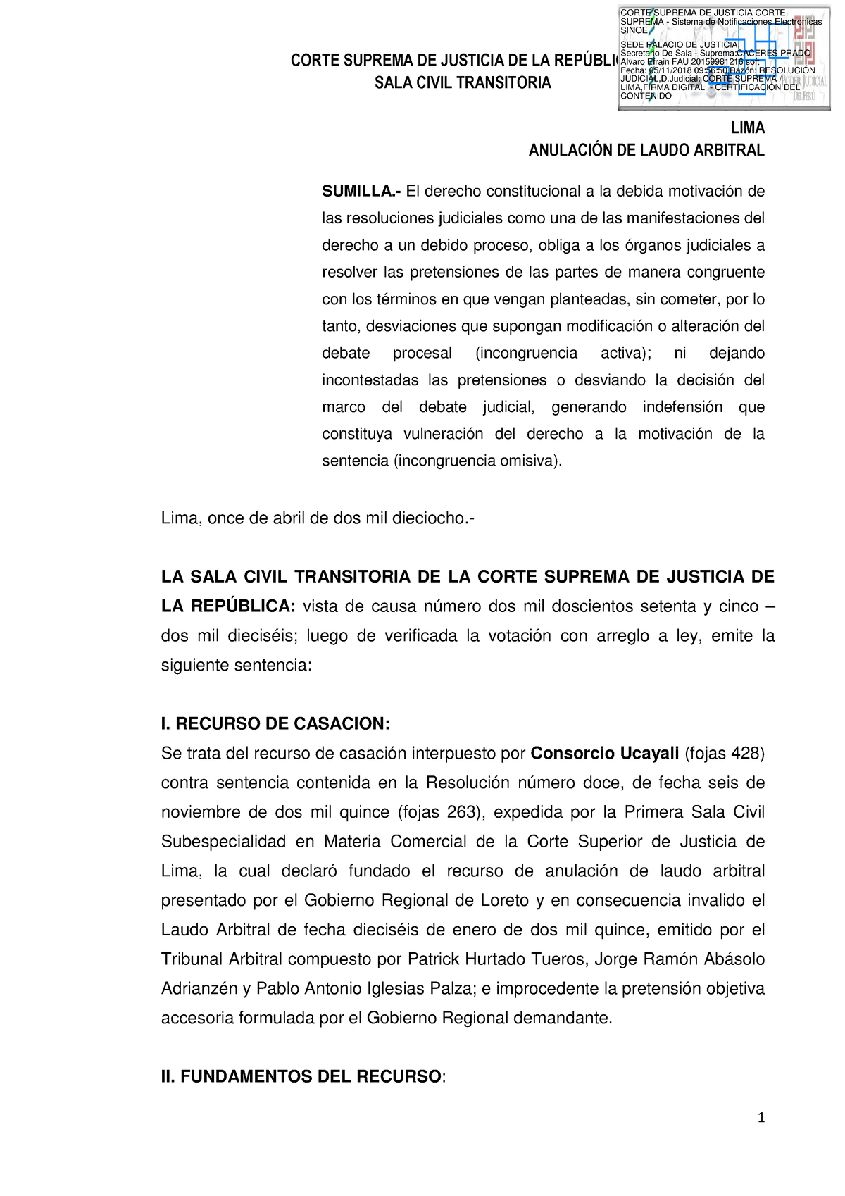 Anulación DE Laudo Arbitral - Recurso De Casacion LRPD 2 - CORTE ...