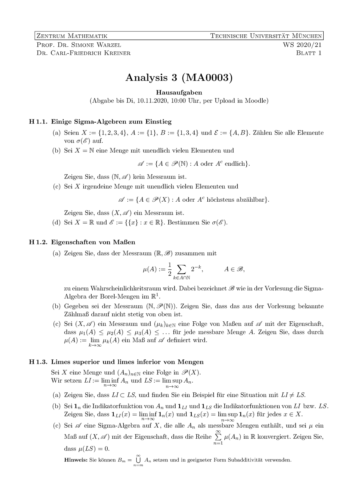 Uebungsblatt 01 - Homework - Zentrum Mathematik Technische Universitat ...