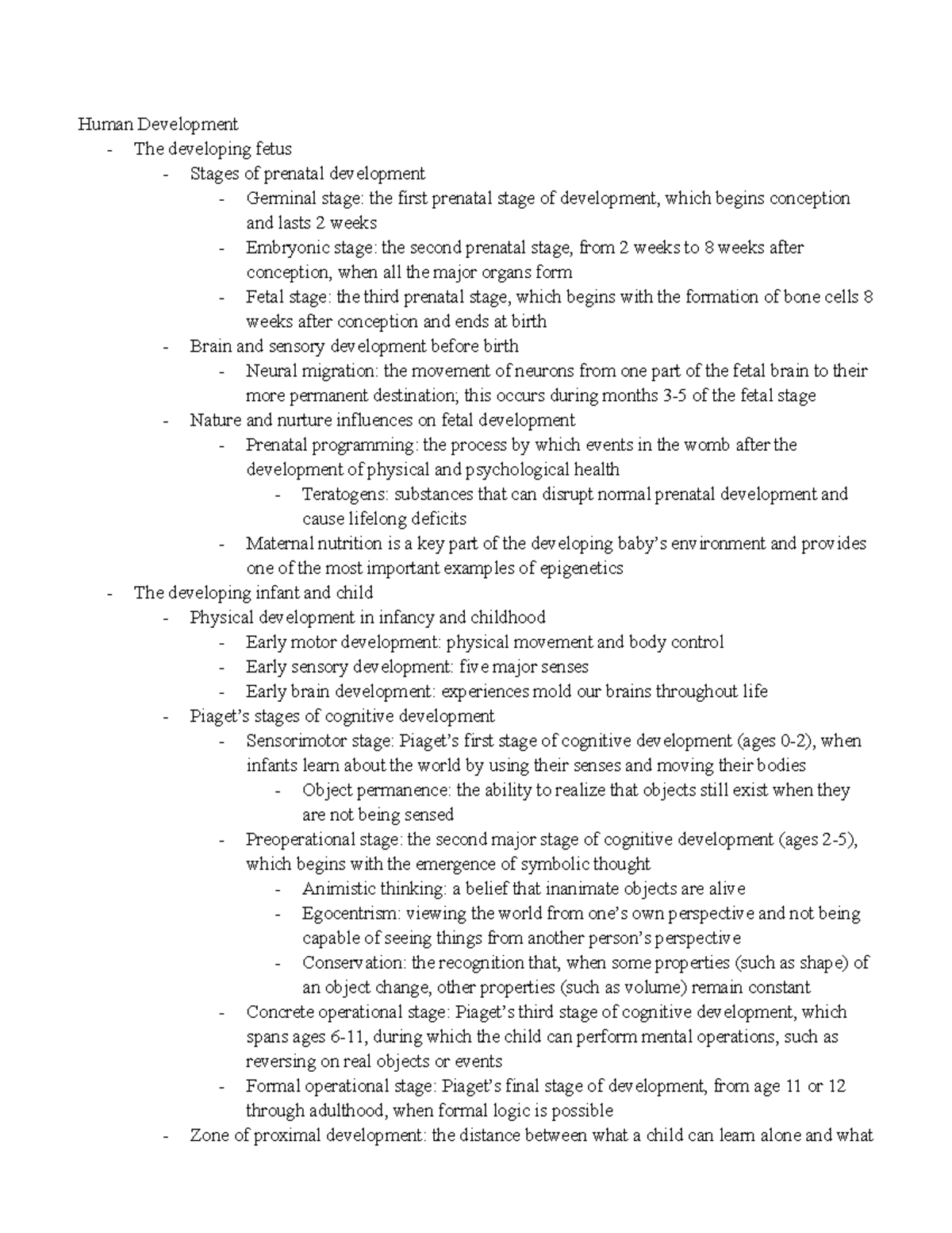 Psyc1 chapter 5 notes human development - Human Development - The ...