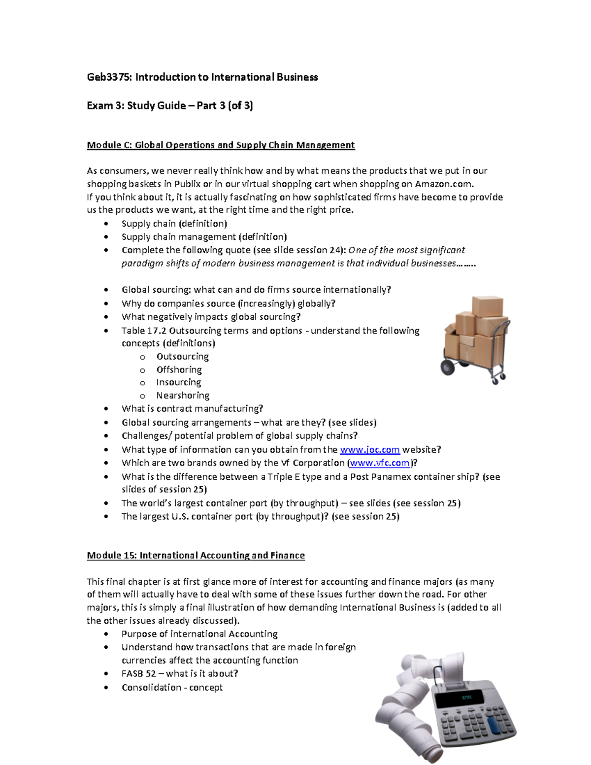 Study Guide Exam 3 Part 3 - Geb3375: Introduction to International ...