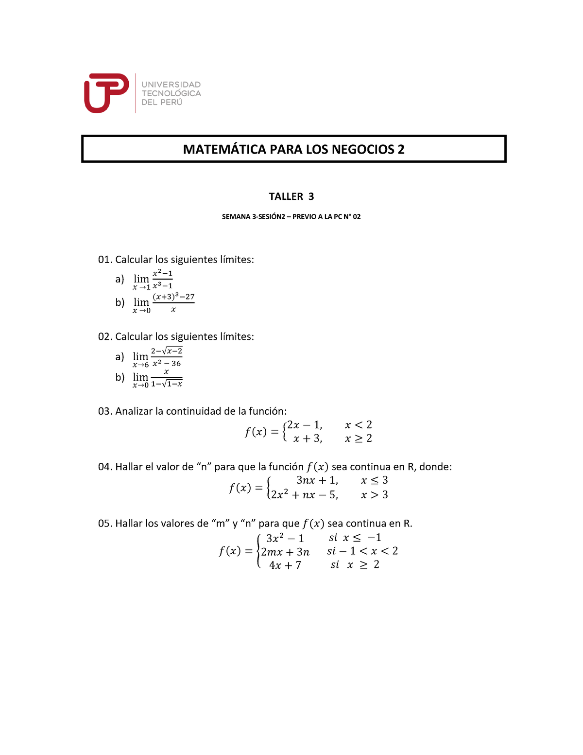 Taller 03 A - Lllllllllllllllllllllllllllll - TALLER 3 SEMANA 3-SESI”N2 ...