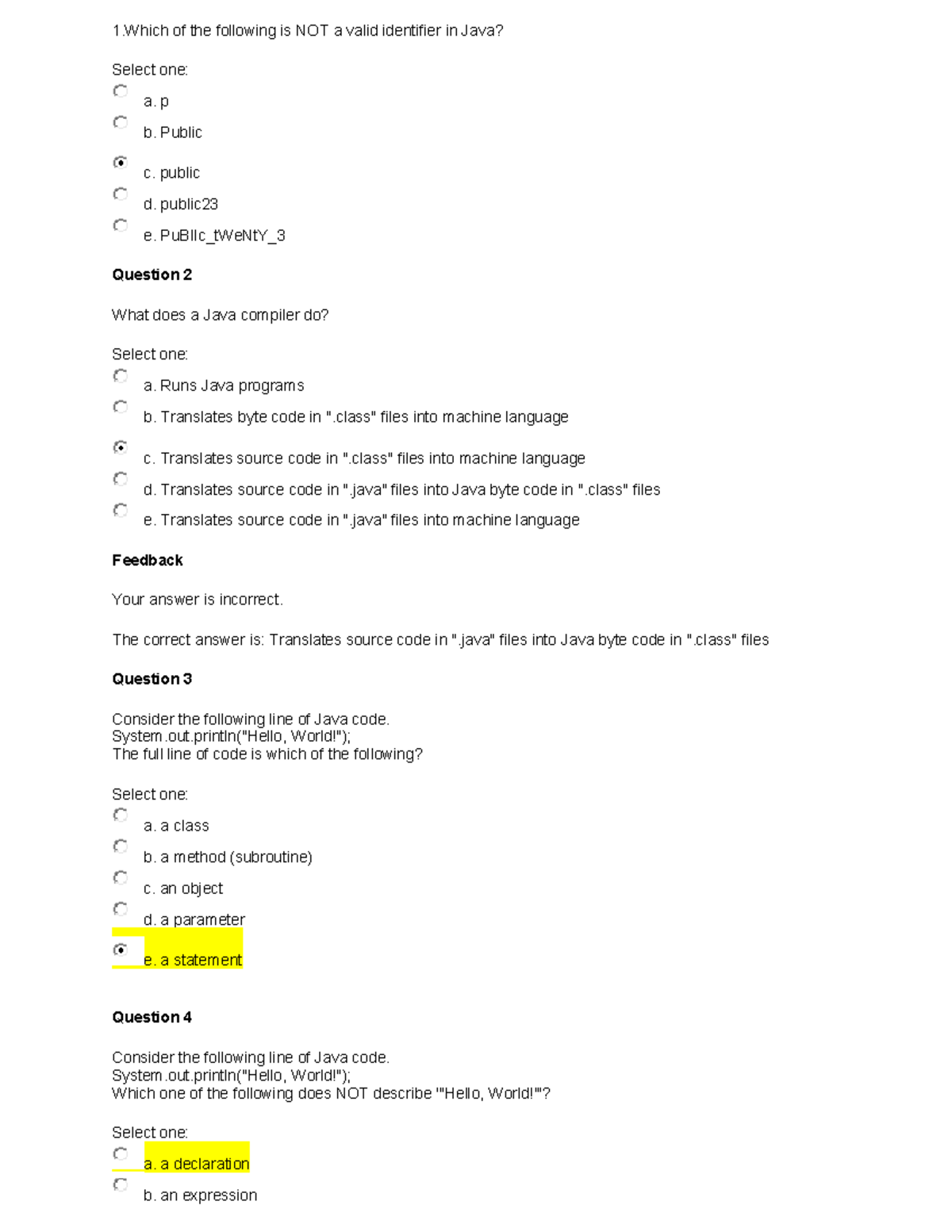 Programming self Quiz unit 1 2 3 sample 1 1 of the following is NOT a