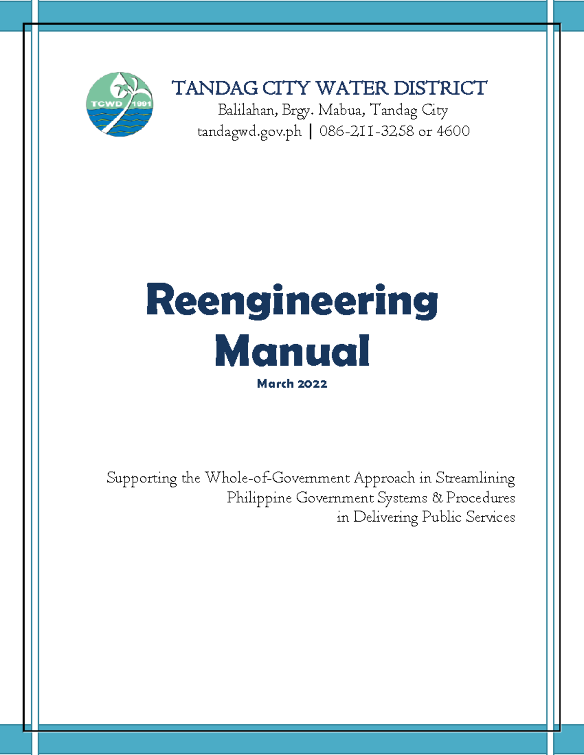 TCWD Reengineering Manual 2022 TANDAG CITY WATER DISTRICT Balilahan